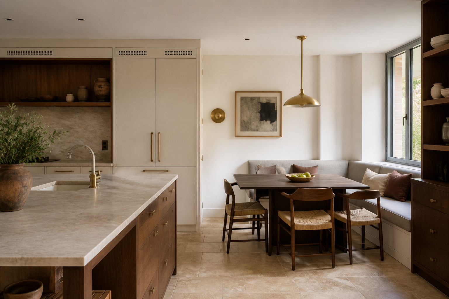Illustration d’une cuisine rénovée avec banquette sur mesure à Champs-sur-Marne