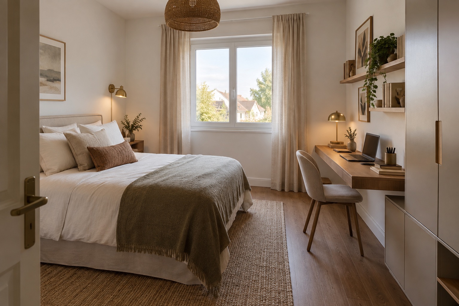 Illustration d’une chambre avec bureau et rangements à Pontault-Combault