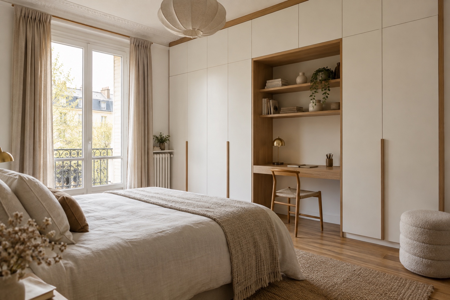 Illustration générée d’une chambre avec rangements sur mesure à Nogent-sur-Marne