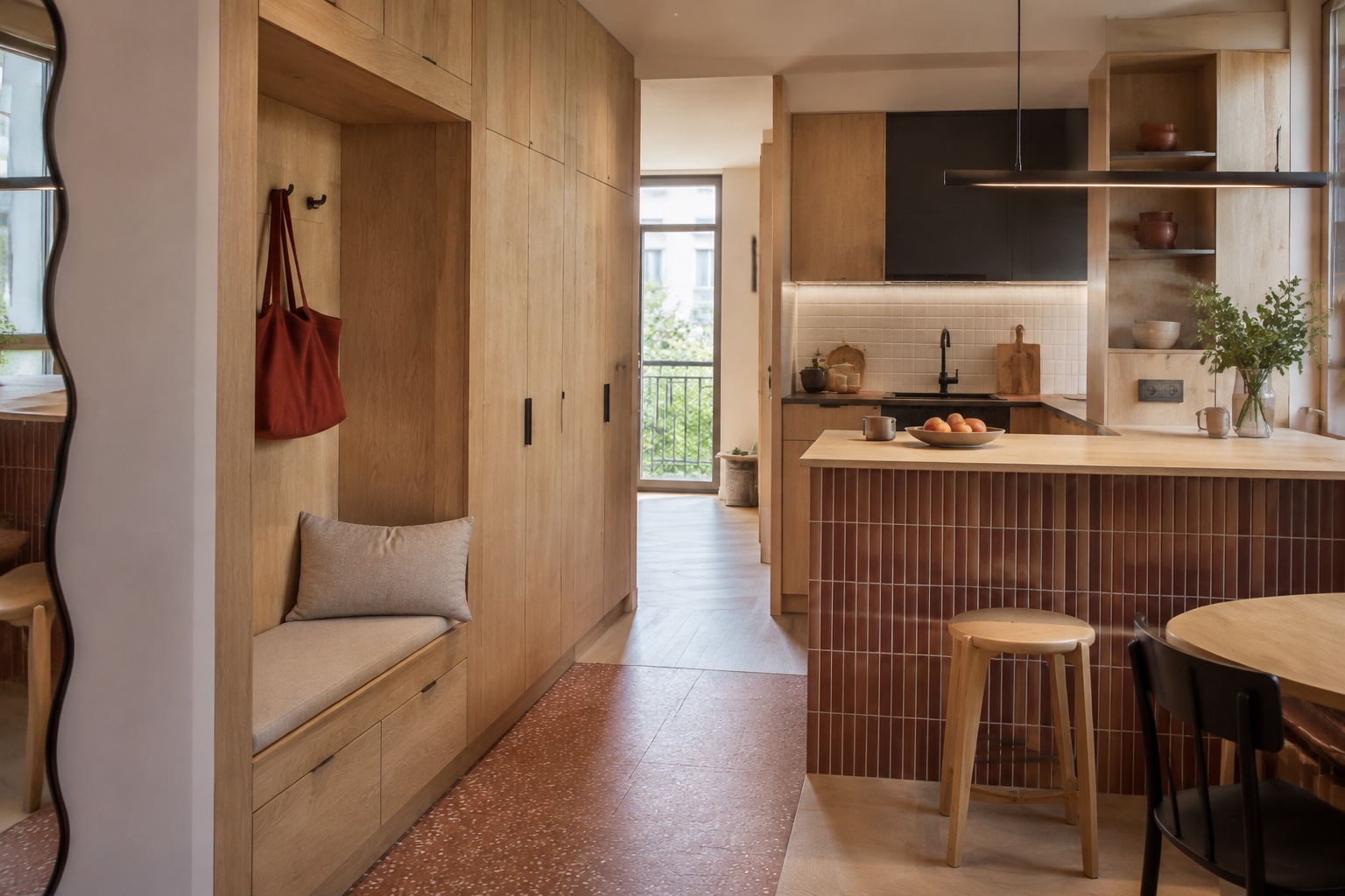 Illustration d’une entrée et cuisine optimisées sur mesure à Montreuil