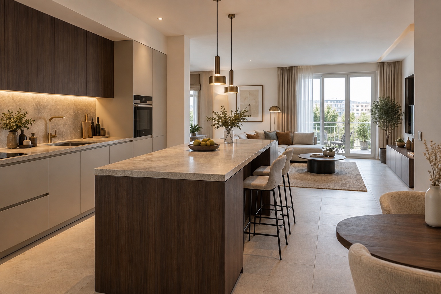 Cuisine ouverte et circulation optimisée dans un appartement à Lognes