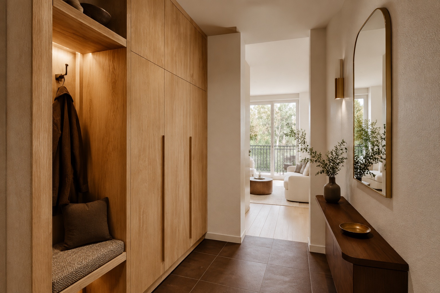 Illustration d’une entrée optimisée avec rangements sur mesure à Vincennes