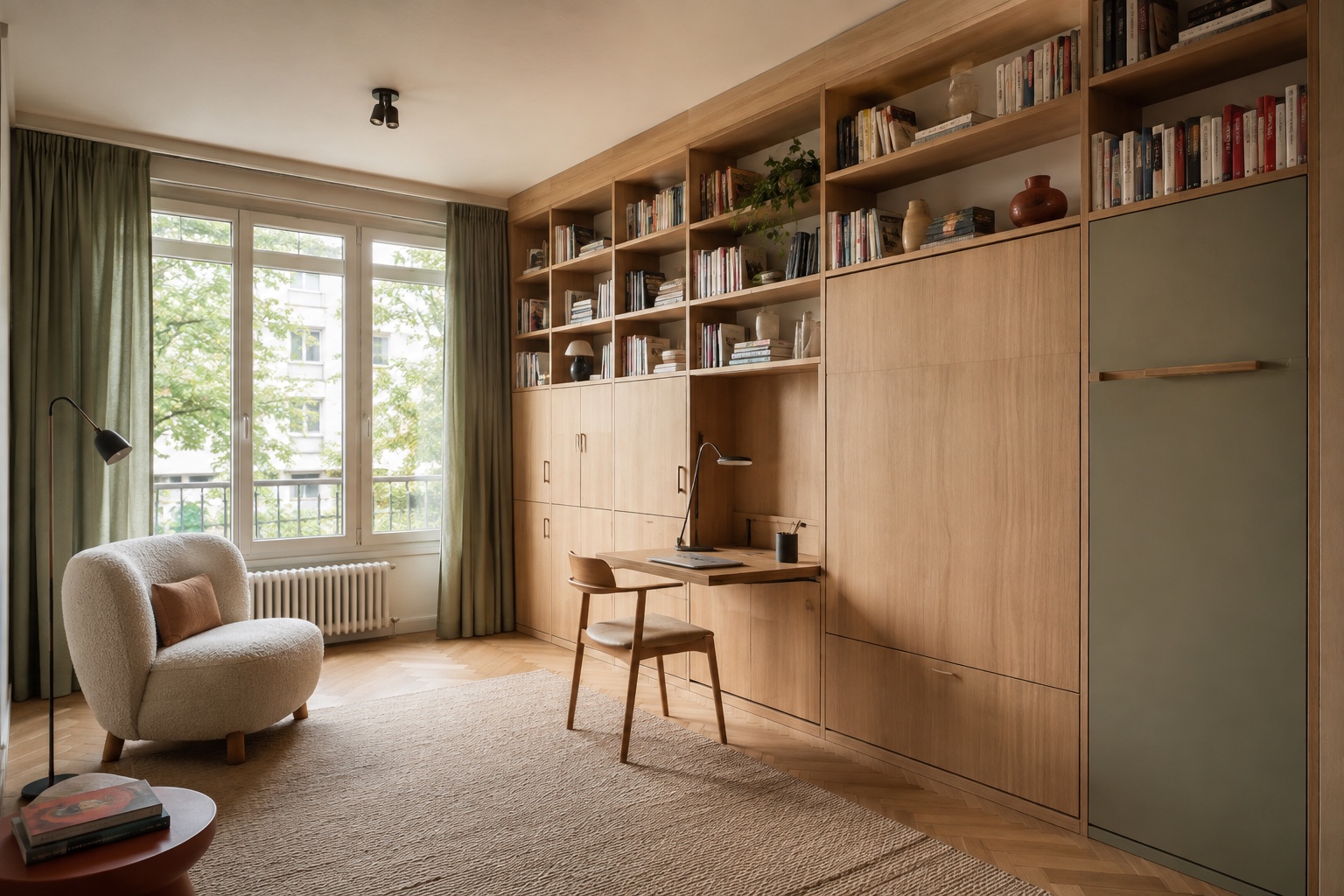 Illustration d’une pièce multifonction avec bureau intégré à Montreuil