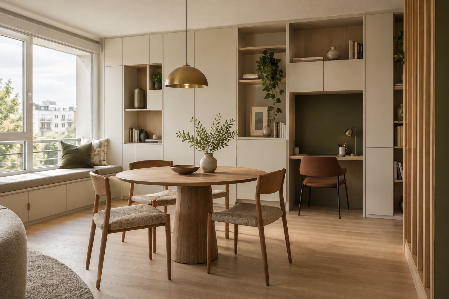 Salle à manger avec rangements sur mesure et espace de travail à Lognes