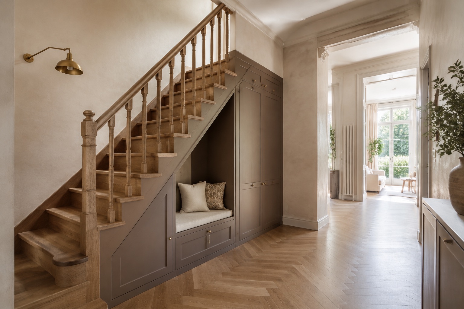 Illustration d’une entrée avec rangements sous escalier à Saint-Maur-des-Fossés